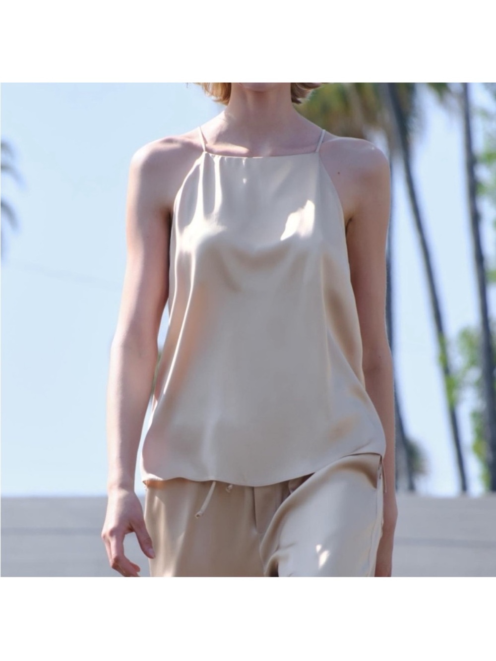 Zara cream beige satin tank and pants set - Picture 2 of 9